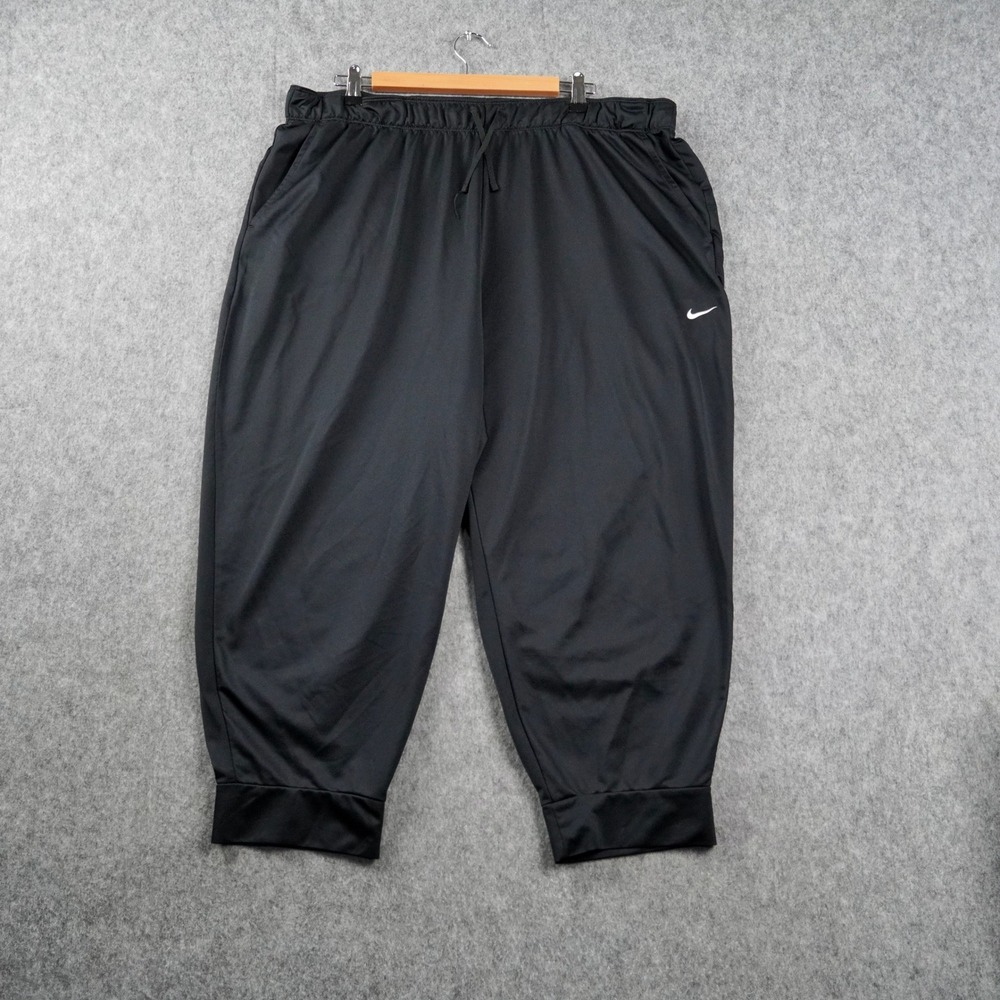 Nike Women's Cropped Athletic Pants 1X Black Dri-FIT Regular Fit Drawstring